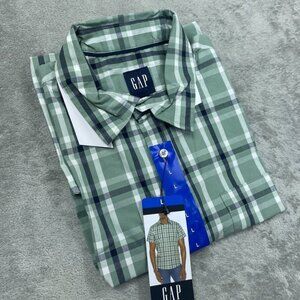 Gap Mens Short Sleeve Plaid Button-Down Shirt Green Size L a1431